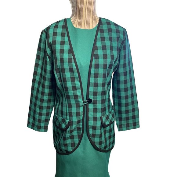 Vintage 80s Dress Jacket Set Cary Robbins Sheath  Approximately SIZE 10 Green - Picture 5 of 11